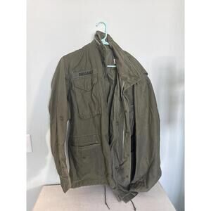 Vintage Military Style Olive Green Jacket Long Medium